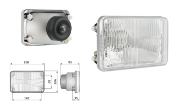 Fényszóróbetét, H4 típusú, lyuktávolság 142x65 (fények: tompított, távolsági, parkoló)