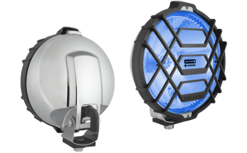 Halogén távolsági fényszóró krómházban helyzetjelző lámpával - kék