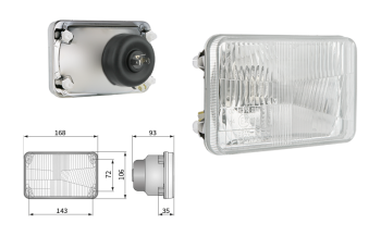 Fényszóróbetét, H4 típusú, lyuktávolság 143x72 (fények: tompított, távolsági, parkoló)